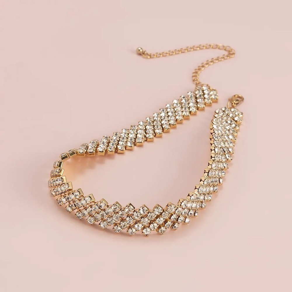 ⭐️OS009⭐️ EXQUISITE MULTI ROW SHINY RHINESTONE SHORT WOMENS CHOKER NECKLACE - Picture 5 of 11